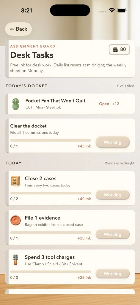 Daily desk tasks in Unscrew Adventure